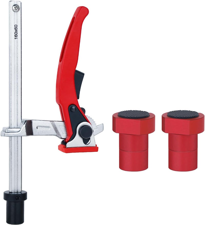 Cuidosful Bench Dog Clamp for 3/4" Dog Holes – Heavy Duty Quick-Ratchet Woodworking Clamp with Adjustable Pivot Jaw, 2PCS 19mm Non-Slip Bench Dogs, Fits MFT Tables and Workbenches - Image 1